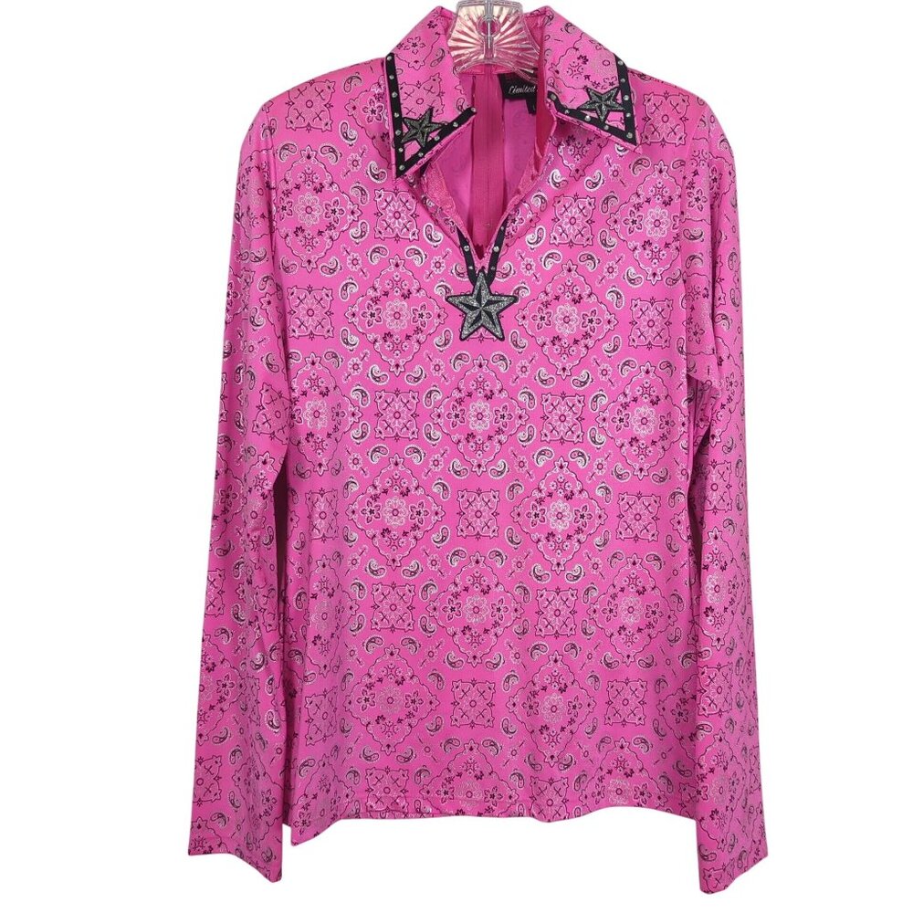 Hobby Horse Limited Edition Women’s Pink Silver Western Show Shirt L Star Rodeo